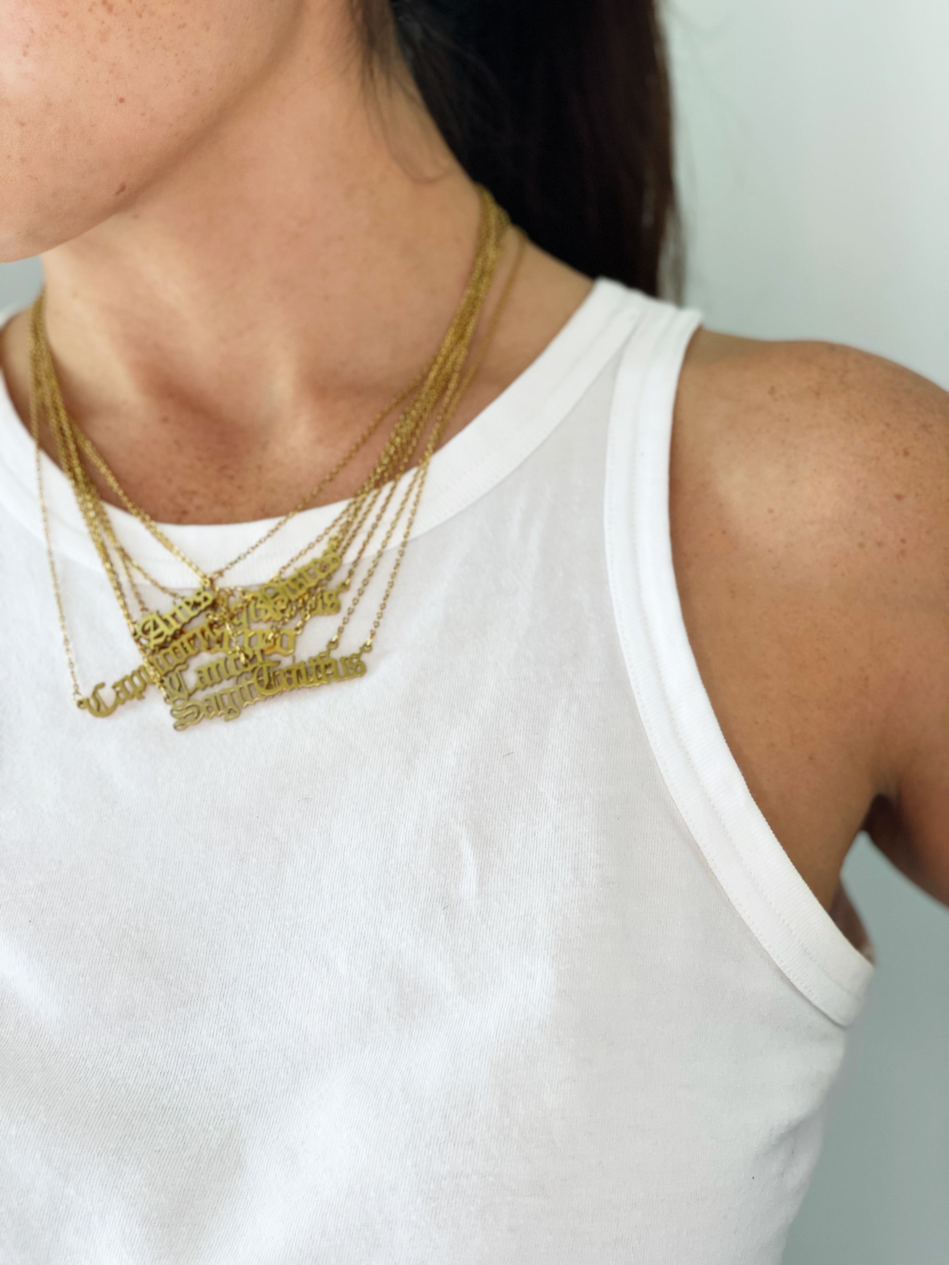 Pisces Zodiac Nameplate Necklace